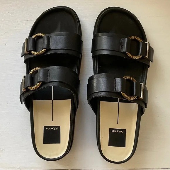 Dolce Vita Black Soya Platform Sandals with Gold Buckles size 8.5 *pre-owned* - Picture 4 of 4